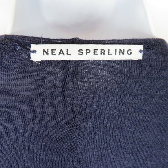 Neal Sperling Open Drape Front Angora Cardigan Sweater M Navy Blue USA Made VTG - Picture 8 of 10